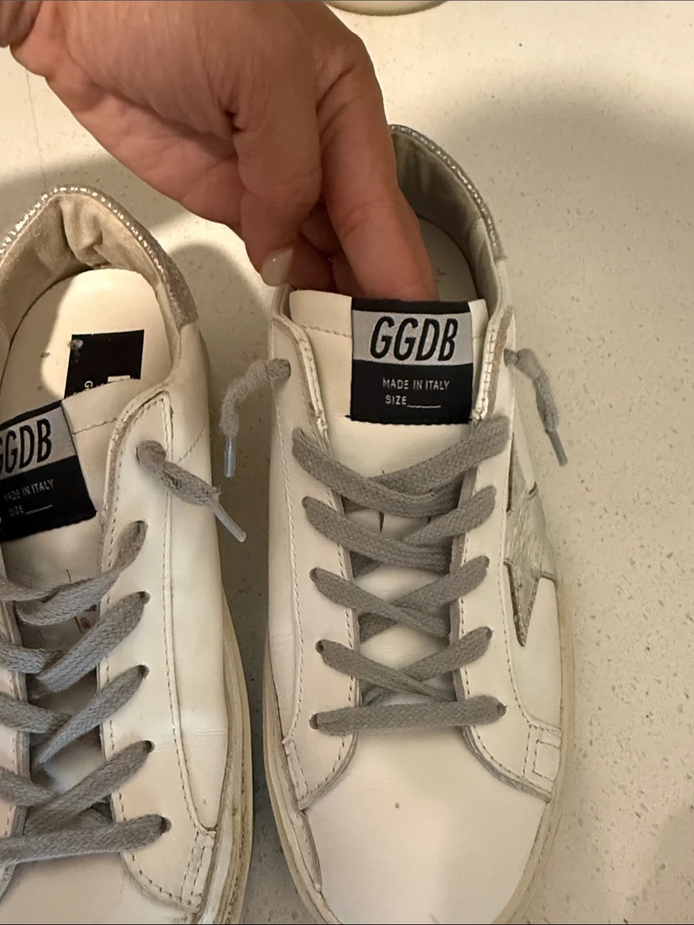 Golden Goose White Sneakers with Gray Star & Laces